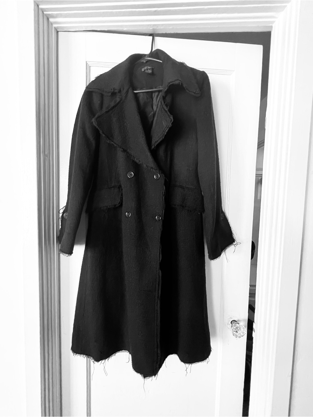 WD.NY Black Raw-Edge Double-Breasted Trench Coat